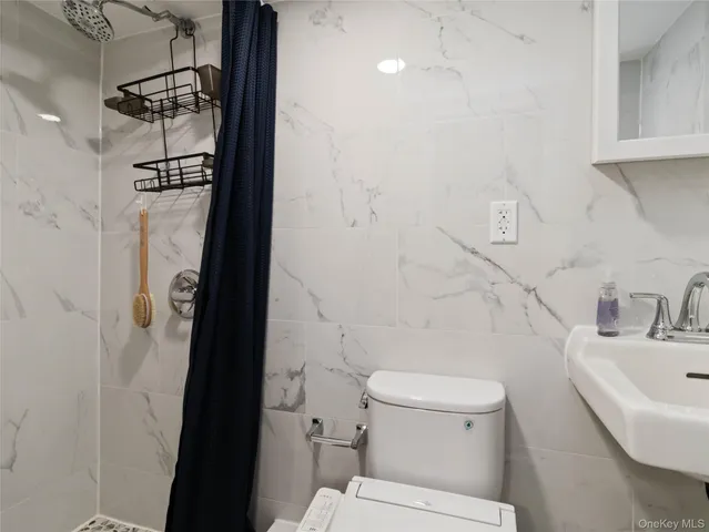 a bathroom with a shower toilet and sink