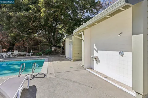 a view of a porch with a door