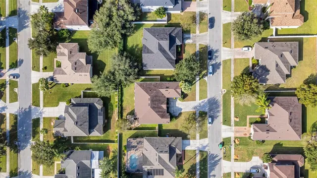 aerial view of houses and roads