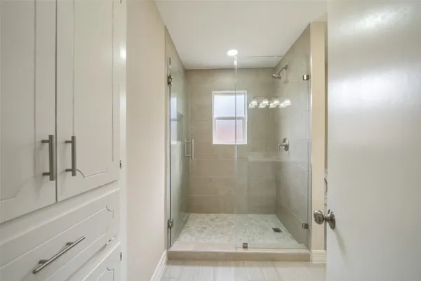 a bathroom with a shower