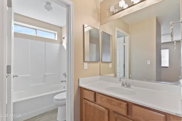 a bathroom with a sink a toilet and a large mirror