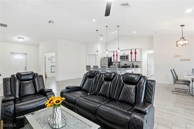 a living room with furniture