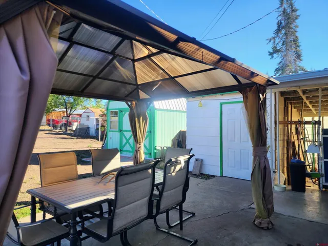 a view of an outdoor space with seating