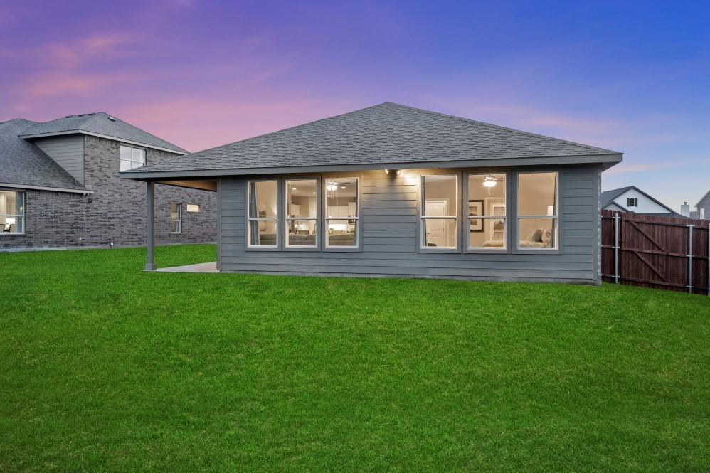 141 Leon Avenue Rhome, TX 76078 - Photo 30 of 31 Backyard-All Home and community information, including pricing, included features, terms, availability and amenities, are subject to change at any time without notice or obligation. All Drawings, pictures, photographs, video, square footages, floor plans, elevations, features, colors and sizes are approximate for illustration purposes only and will vary from the homes as built.