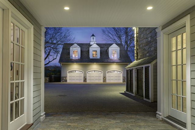 a view of a building with a door