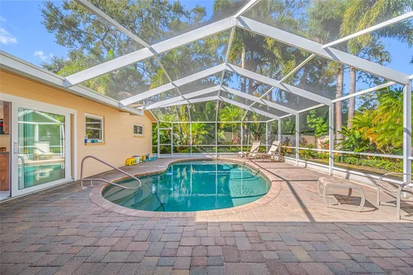 a view of indoor pool and porch