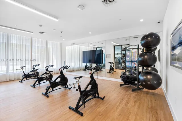 a view of a room with gym equipment
