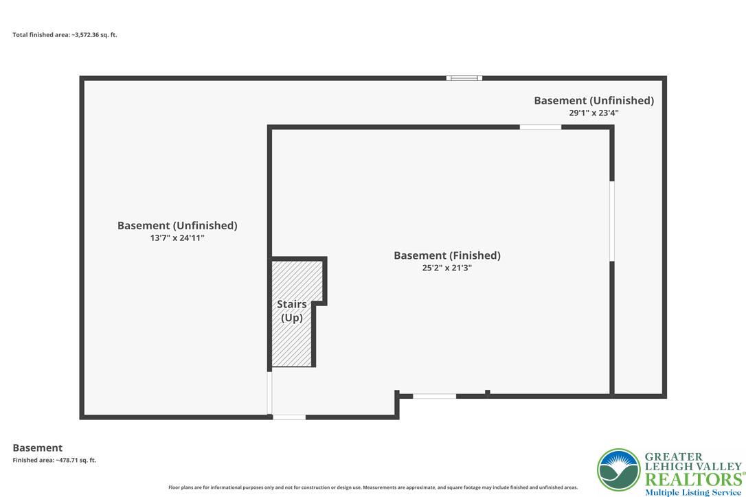 4542 Springfield Drive Coplay, PA 18037 - Photo 88 of 89 Comprehensive floor plan showcases both finished and unfinished basement areas, highlighting structural dimensions and stair access.