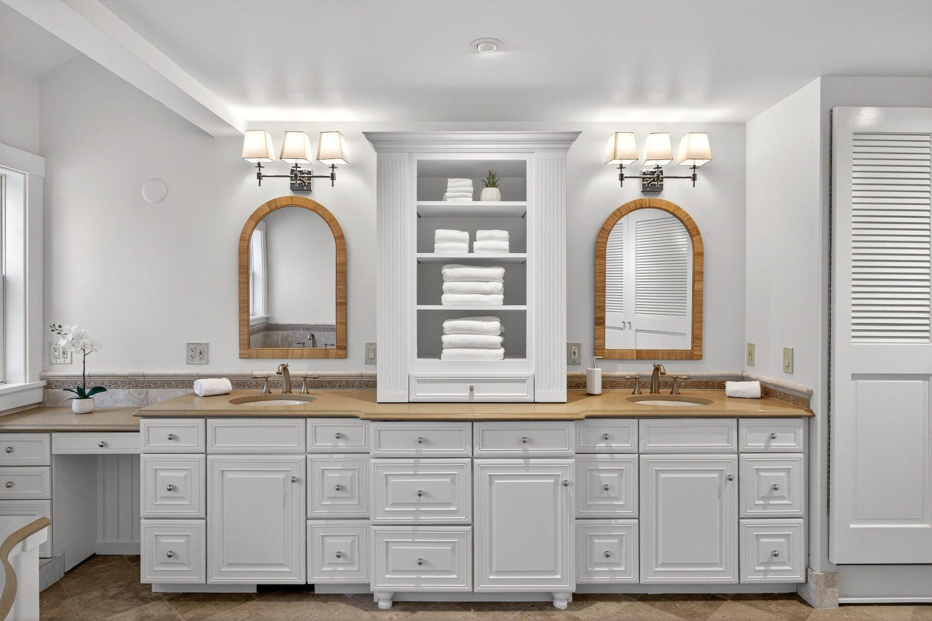 2079 Head Of The Bay Road Harwich, MA 02645 - Photo 26 of 43 a bathroom with a granite countertop double vanity white cabinets and a mirror