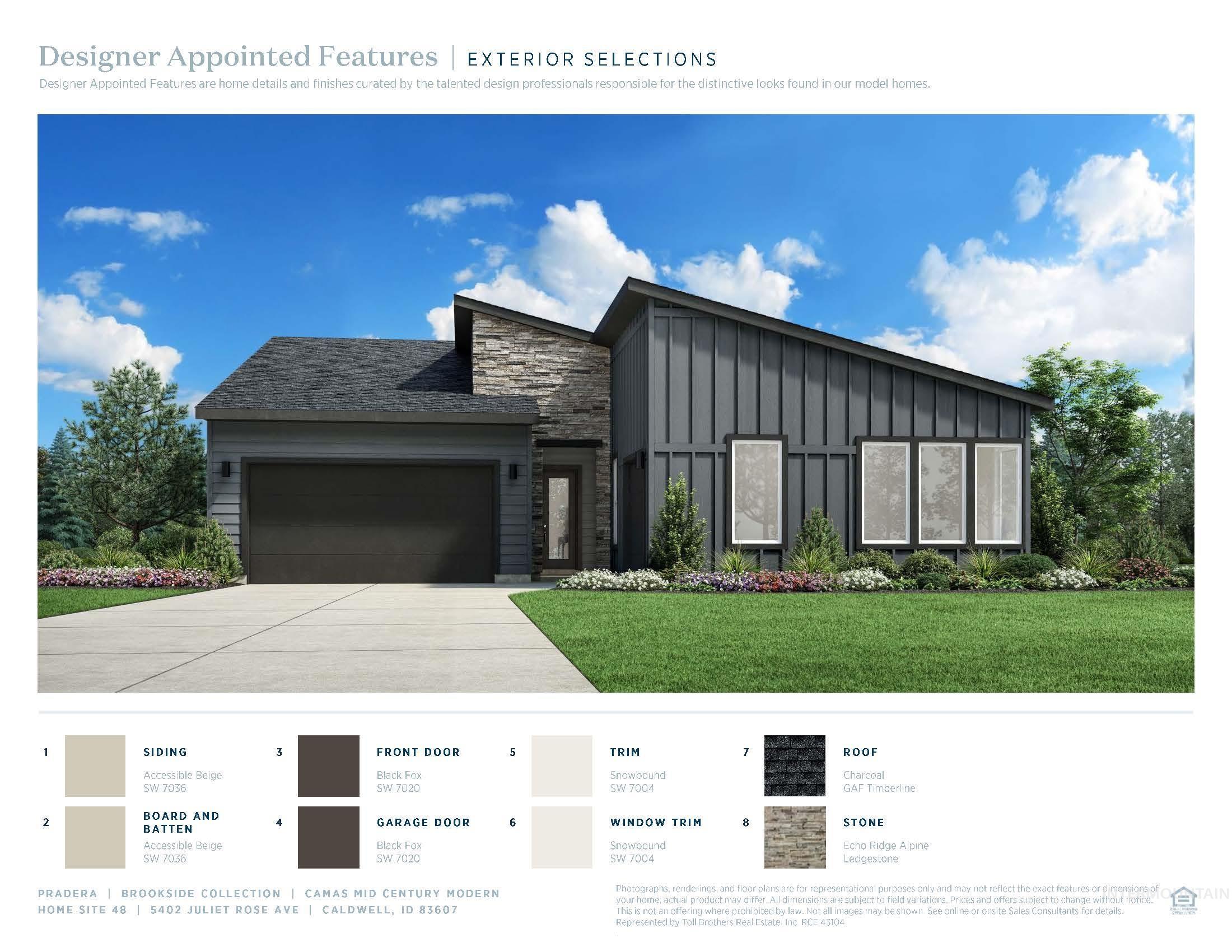 5402 Juliet Rose Avenue Caldwell, ID 83607 - Photo 13 of 20 Exterior Selections Document. Illustrating various exterior material and color options for the property
