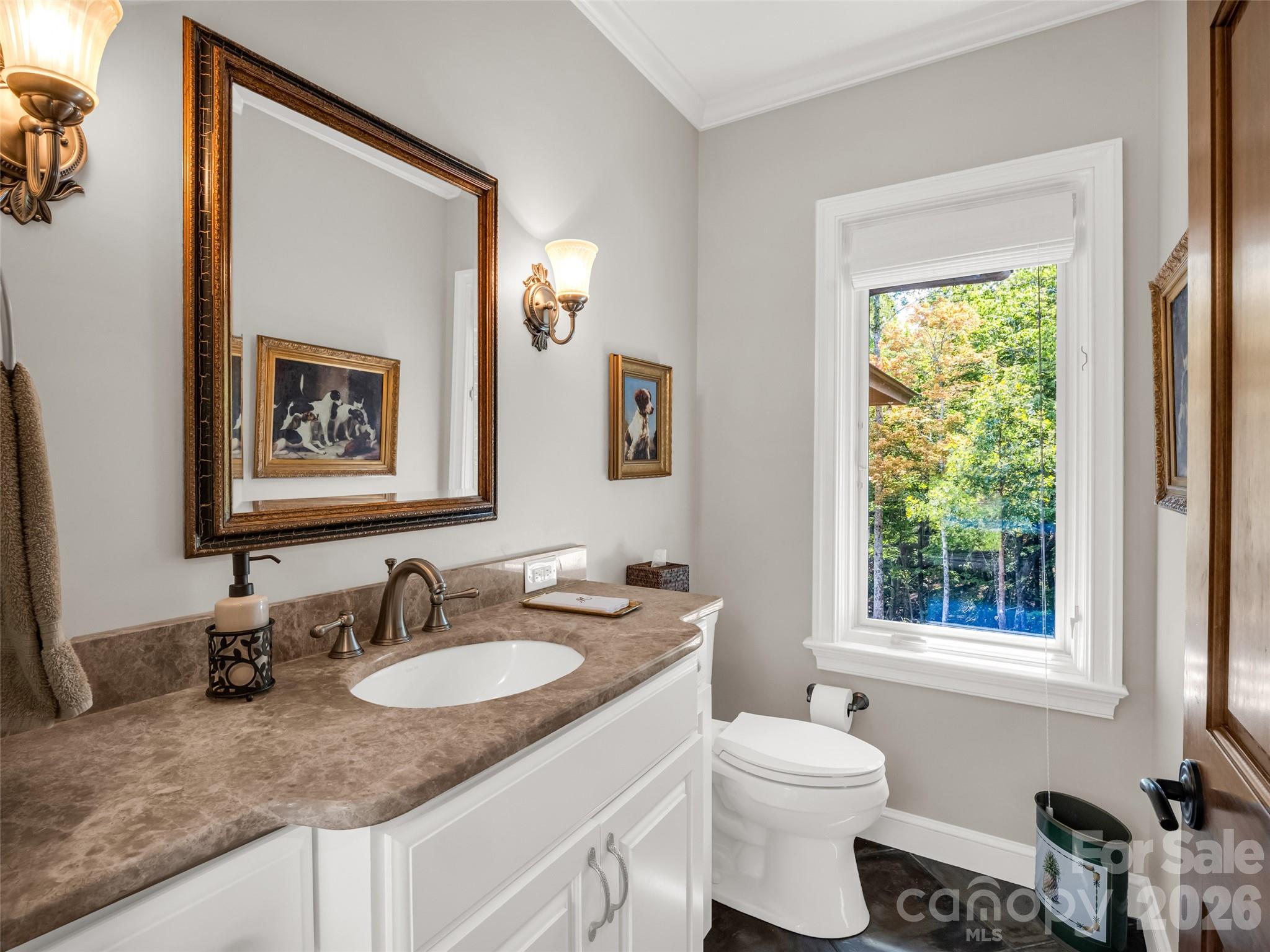 2435 Deep Gap Farm Road East Mill Spring, NC 28756 - Photo 25 of 42 a bathroom with a granite countertop sink toilet and mirror