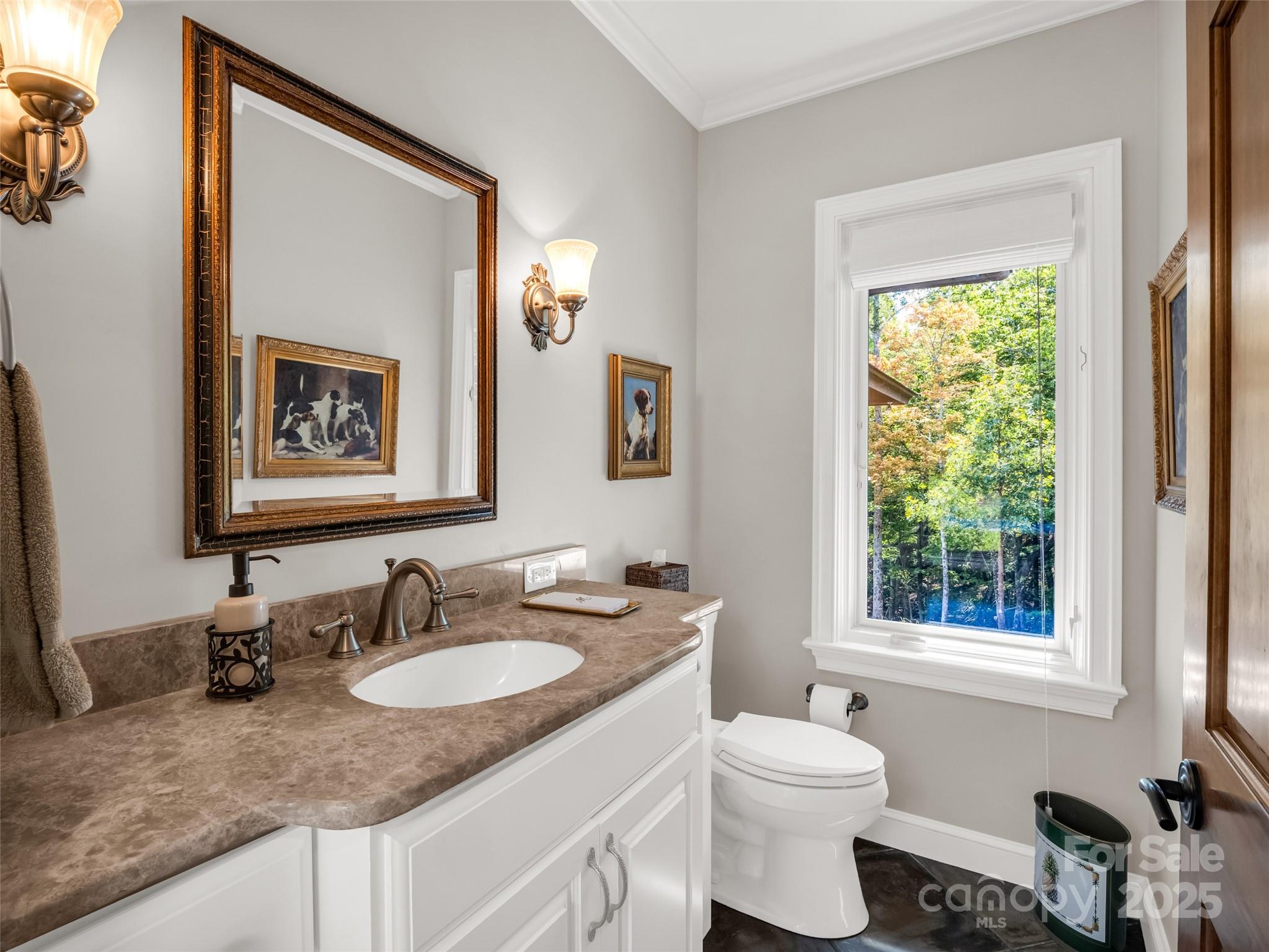 2435 Deep Gap Farm Road East Mill Spring, NC 28756 - Photo 26 of 44 a bathroom with a granite countertop sink toilet and mirror
