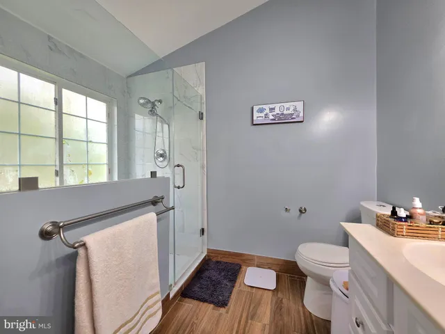 a bathroom with a sink a toilet and a large mirror