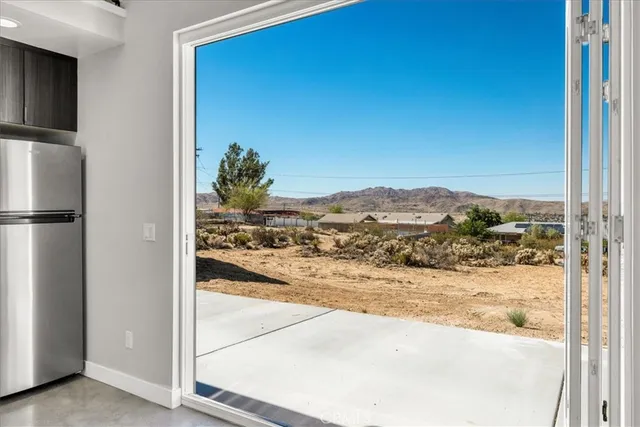 a view of a balcony from a room