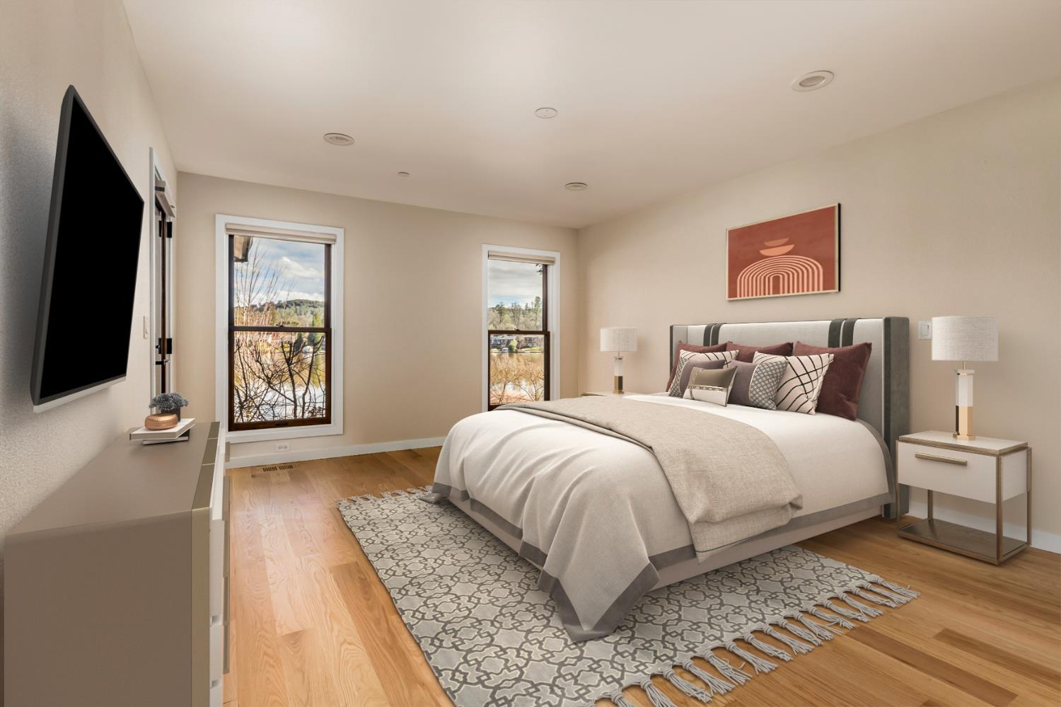 13859 Ginger Loop Penn Valley, CA 95946 - Photo 26 of 50 a spacious bedroom with a large bed a flat tv screen and a dresser