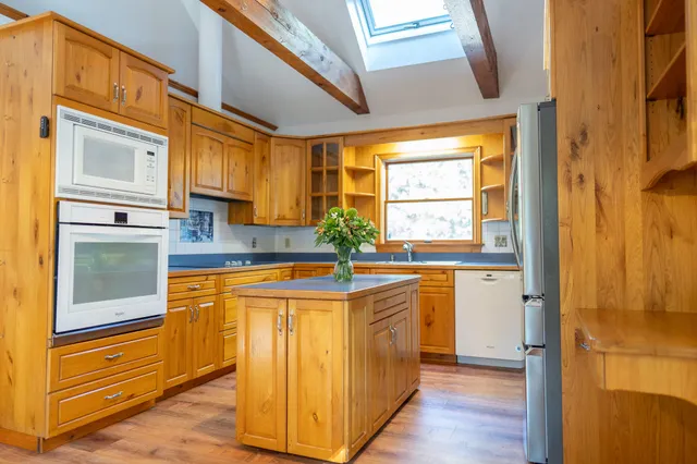 a kitchen with stainless steel appliances granite countertop a potted plant on the counter