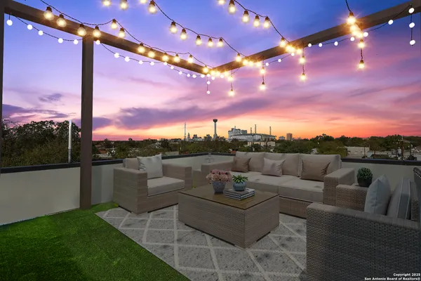 a terrace view with sitting space