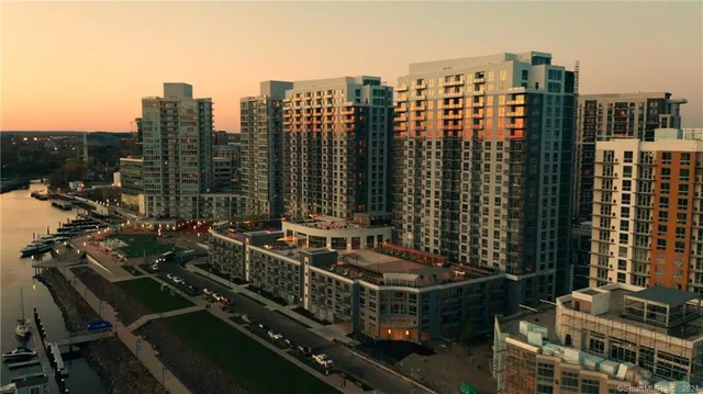 a view of a city with tall buildings