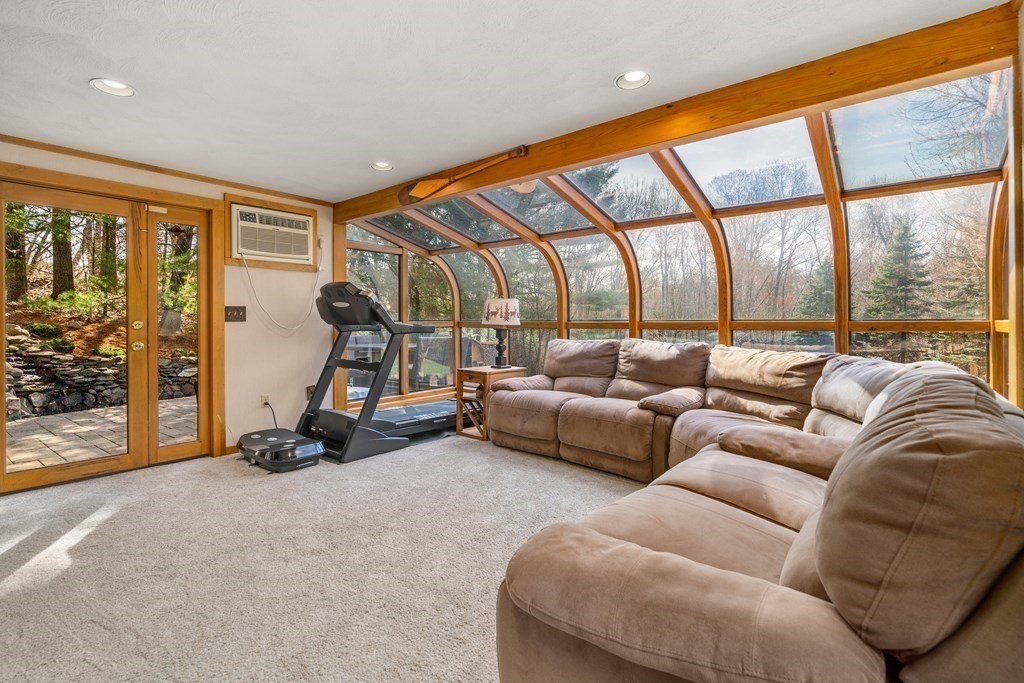 6 Crestwood Road North Reading, MA 01864 - Photo 10 of 36 a living room with furniture a floor to ceiling window and a flat screen tv