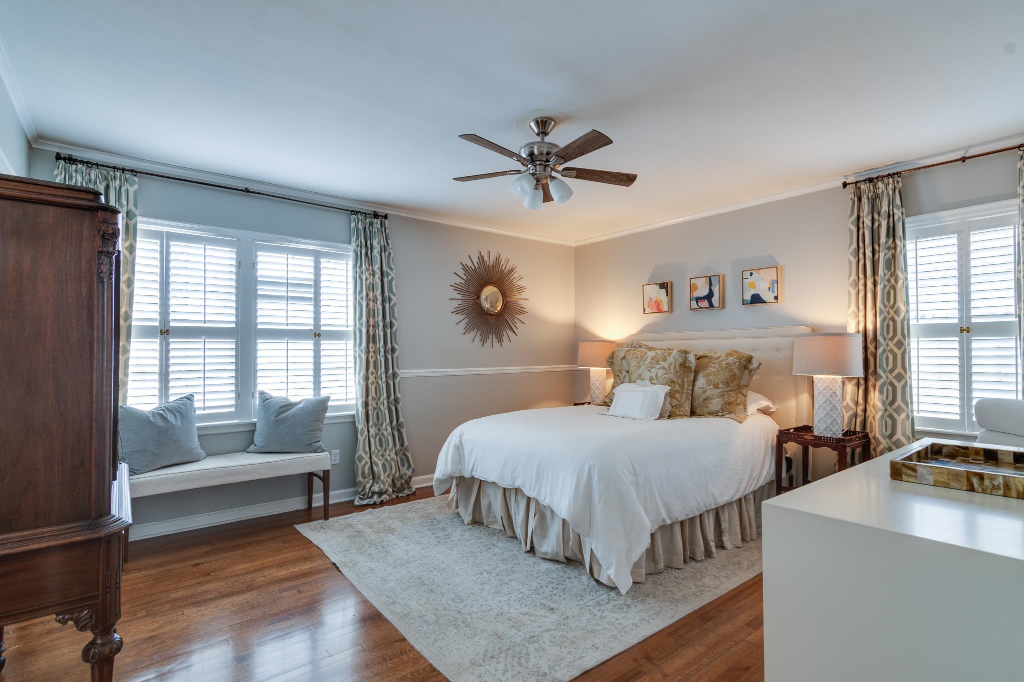 337 North White Station Road Memphis, TN 38117 - Photo 24 of 37 Bedroom featuring ornamental molding, multiple windows, and dark wood finished floors