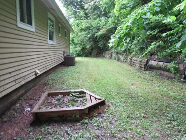 a view of a backyard with a garden and plants