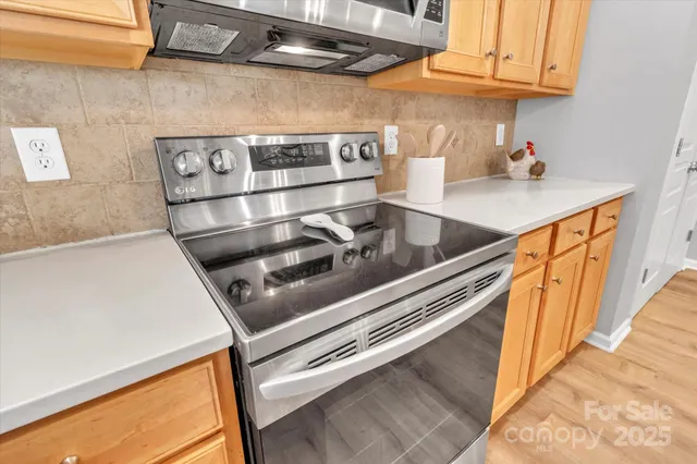 a close view of sink stove and cabinets