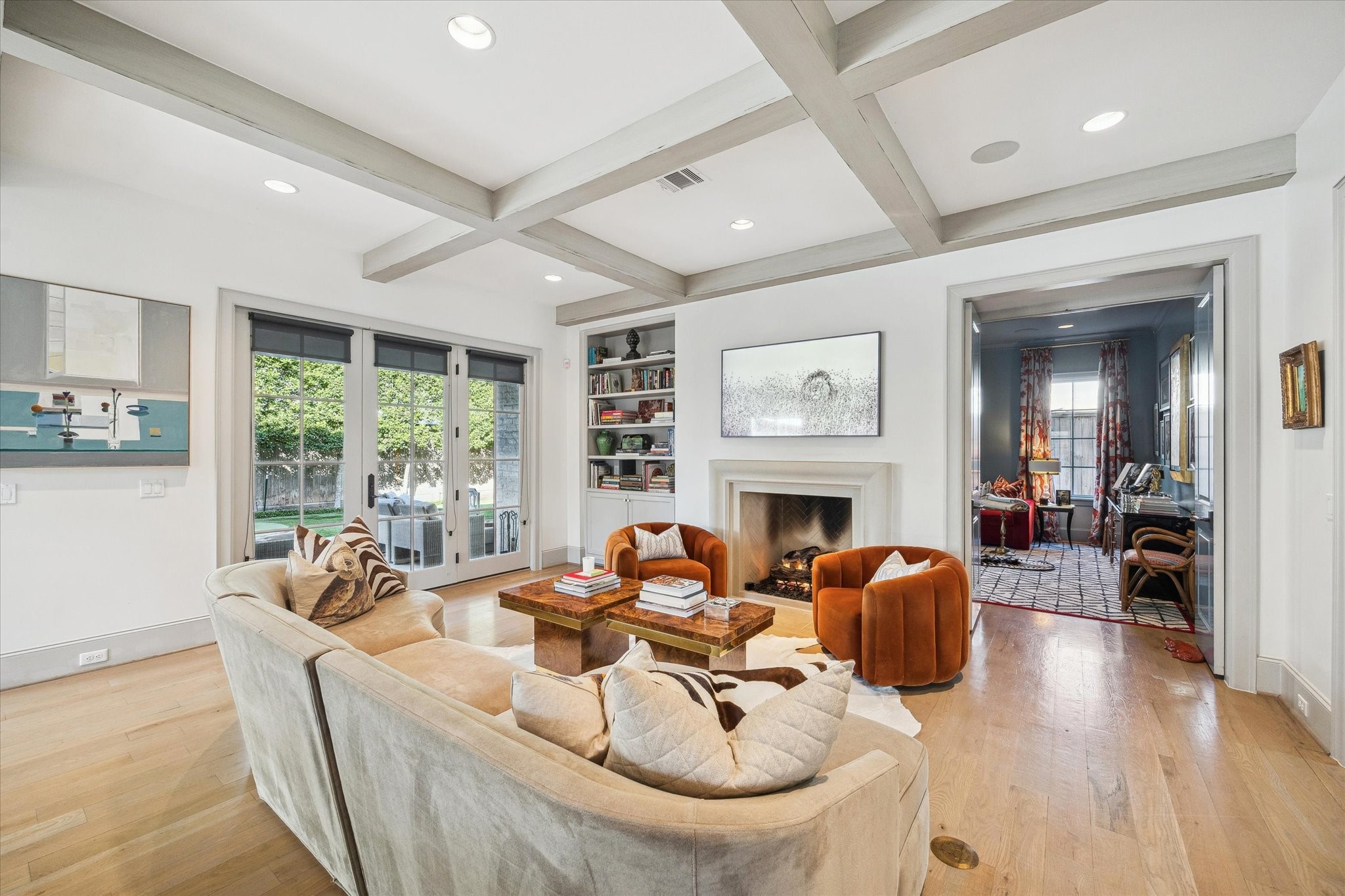 6218 Burgoyne Road Houston, TX 77057 - Photo 14 of 43 a living room with fireplace furniture and a large window