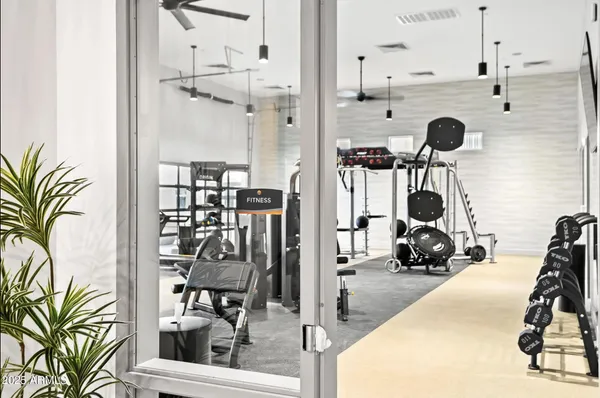 a view of a room with gym equipment