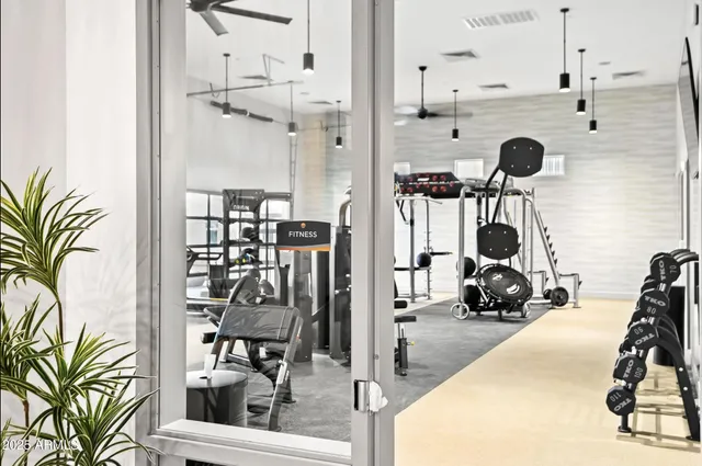 a view of a room with gym equipment