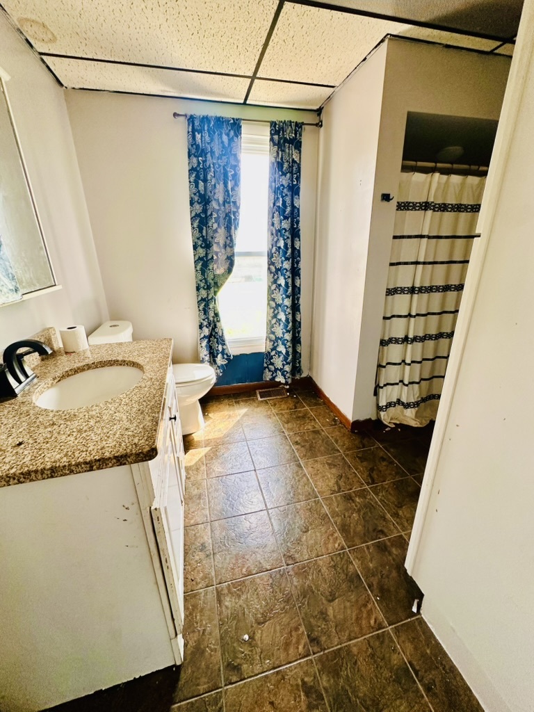 411 East Hamilton Street Odell, IL 60460 - Photo 10 of 19 a bathroom with a granite countertop sink and a mirror