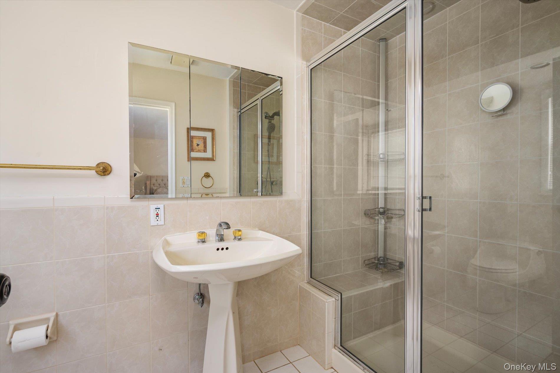 60 Ridge Drive Plainview, NY 11803 - Photo 15 of 27 a bathroom with a sink shower and a mirror