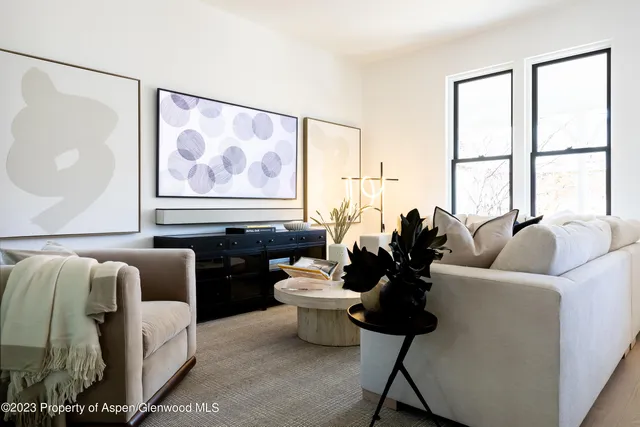 a living room with furniture flowerpot and window