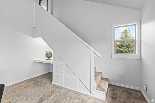460 Omni Point Road Central Valley, UT 84754 - Photo 49 of 101 Carpeted staircase featuring white risers and a matching handrail