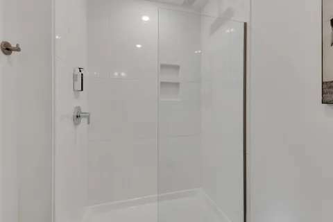 a bathroom with a bathtub