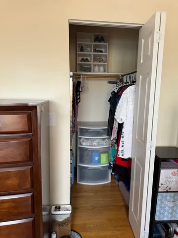 a view of walk in closet with empty racks