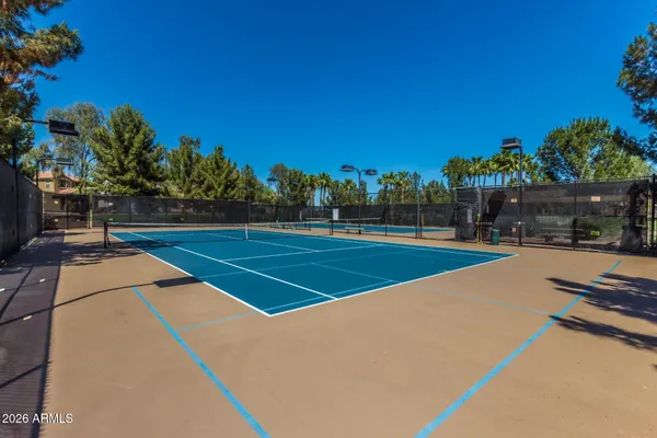 an outdoor space with seating