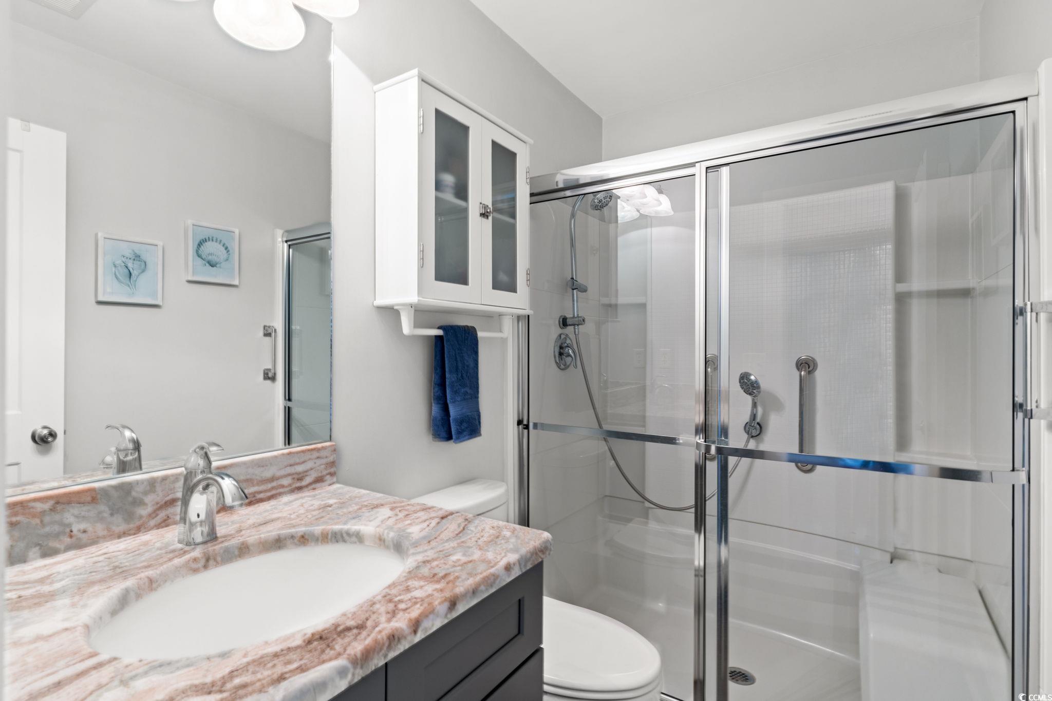 620 Seth Lane Longs, SC 29568 - Photo 21 of 35 Bathroom featuring toilet, vanity, and a shower stall