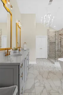 a bathroom with a sink and a shower