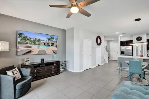 a dining room with furniture and natural light