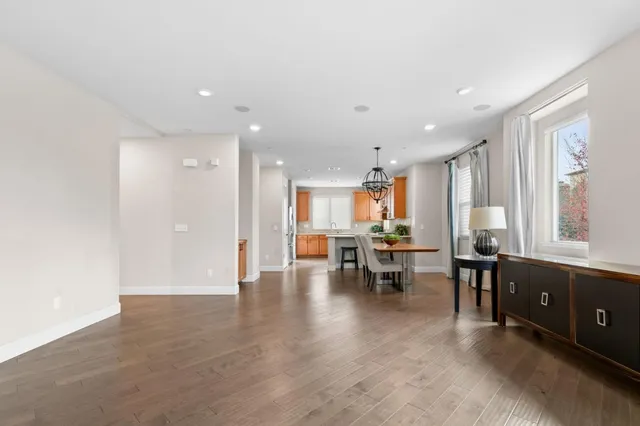 a view of dining room with furniture and window