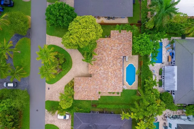 an aerial view of a house