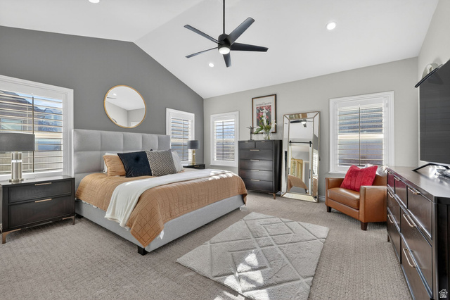 14738 Tangle Hill Road Herriman, UT 84096 - Photo 26 of 66 Vaulted ceiling with a contemporary ceiling fan and recessed lighting