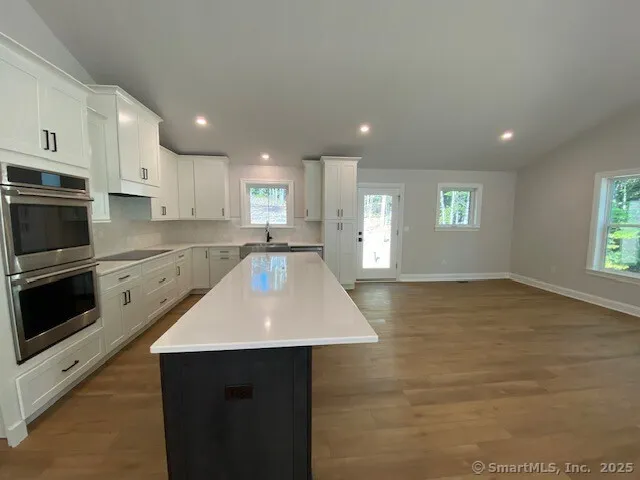 a kitchen with kitchen island a sink stainless steel appliances and cabinets
