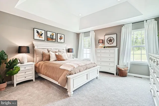 a bedroom with a bed and a couch