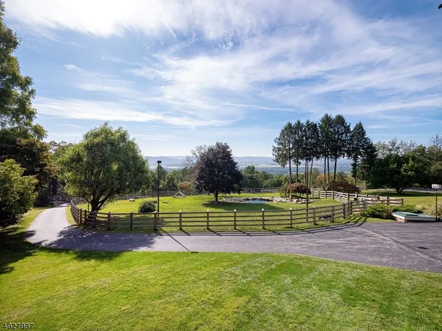 a view of a swimming pool with a lawn chairs and a big yard