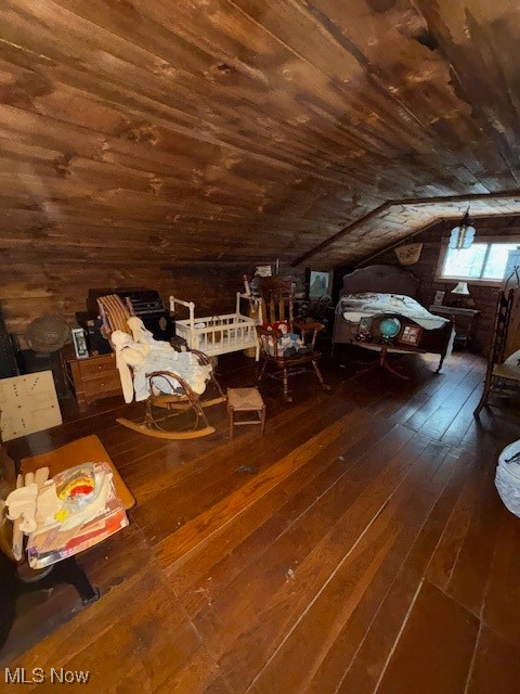15639 Grove Road Southwest Port Washington, OH 43837 - Photo 20 of 31 Bedroom with dark wood finished floors, wooden ceiling, and lofted ceiling