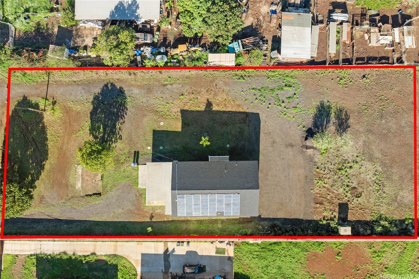 84-1036 Noholio Road Waianae, HI 96792 - Photo 24 of 25 Aerial view of the roof top with solar panels. Red line does not take the place of an actual survey.