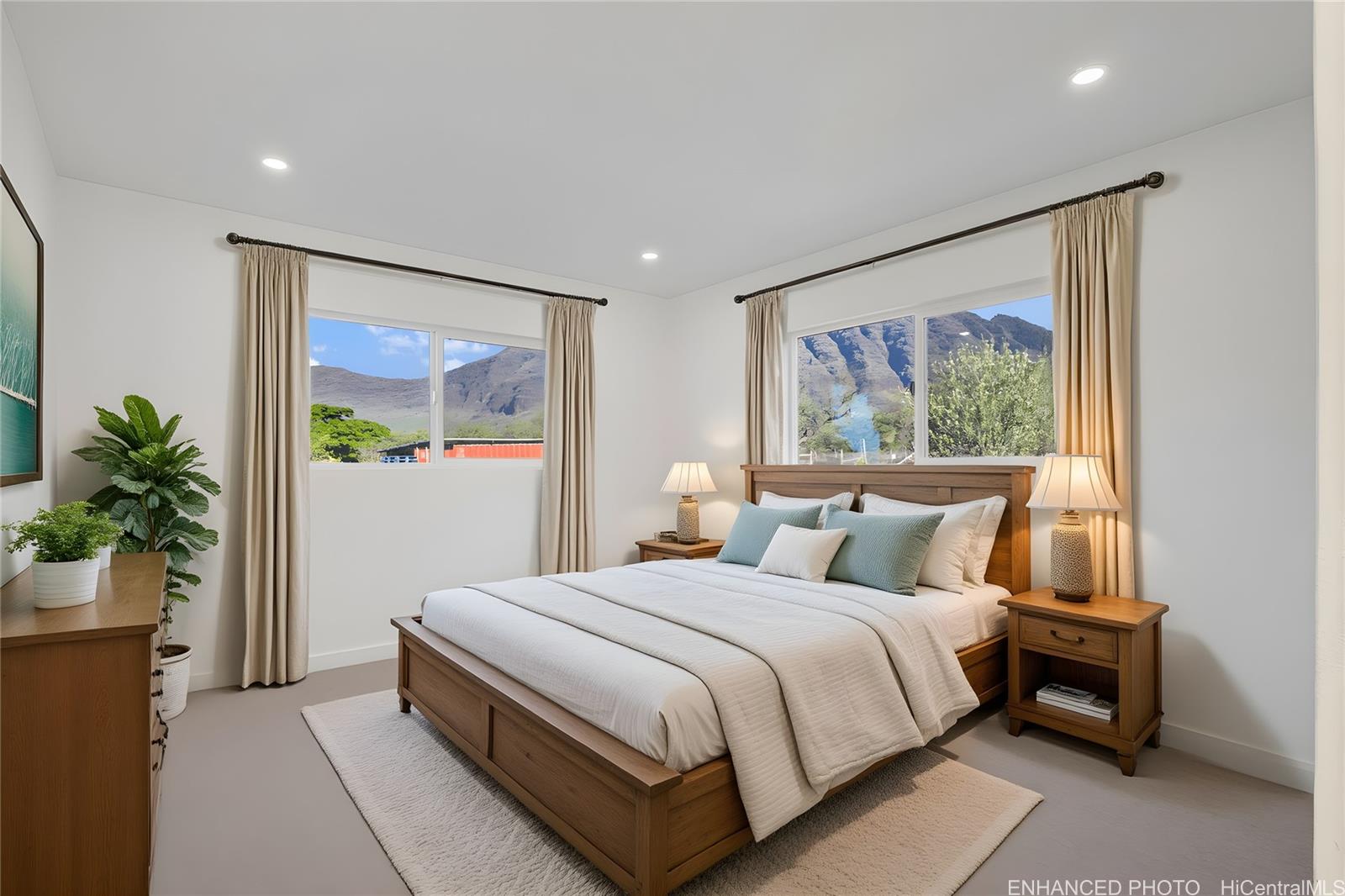 84-1036 Noholio Road Waianae, HI 96792 - Photo 4 of 25 Enhanced photo of downstairs bedroom with virtual staging. Note the mountain views.