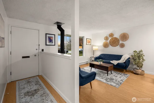 a living room with furniture and rug