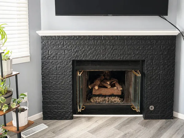 a fireplace with a outdoor space